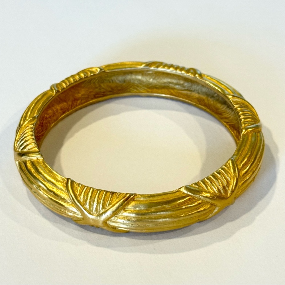 Vintage Givenchy Gold Tone Bangle Bracelet Chunky 80s Textured Heavy Statement